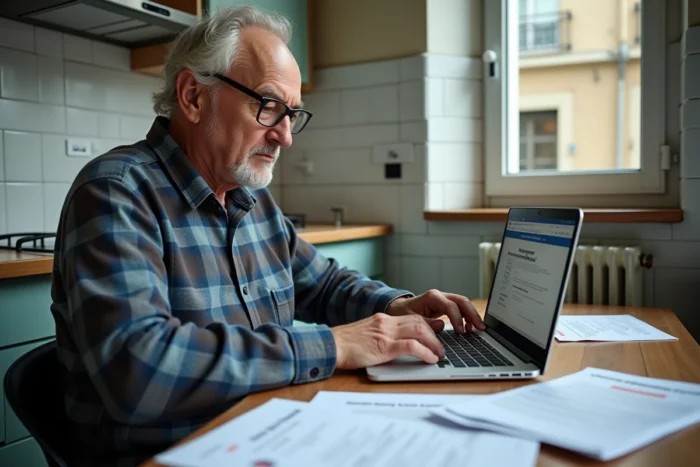 Homme effectuant une demande de logement social en ligne sur Loc'annonces depuis son domicile parisien