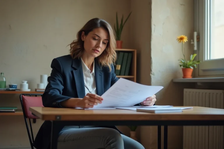 Femme consultant un dossier de demande de logement social à Paris pour Loc'annonces