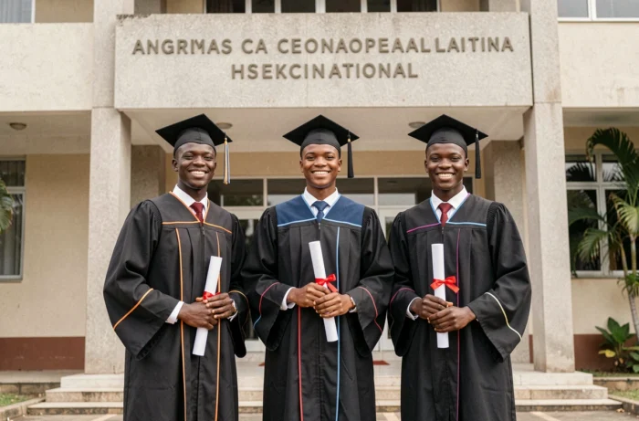 Jeunes diplômés en expertise comptable posant devant leur université en République Démocratique du Congo