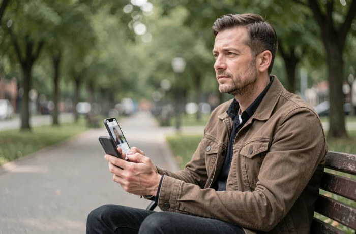 Homme réfléchissant sur un banc de parc, cherchant à distinguer un vrai indice d'un simple besoin de vie privée
