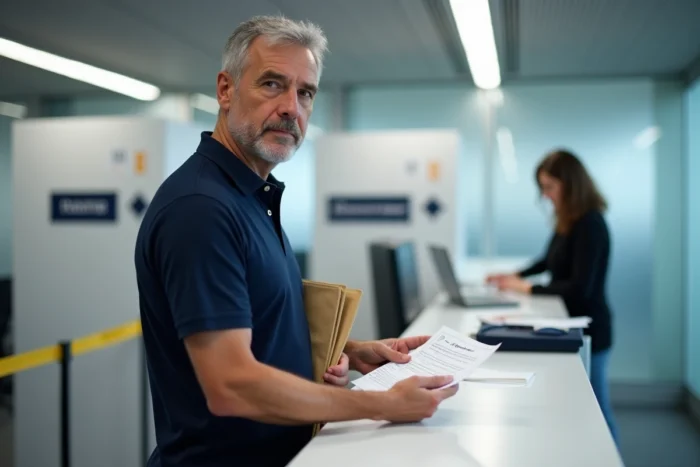 Homme déposant un dossier de duplicata de carte grise au guichet d'une préfecture française