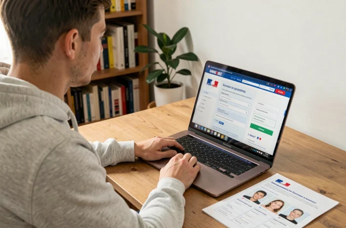 Jeune adulte réservant un rendez-vous en ligne pour sa carte d'identité sur le site du gouvernement